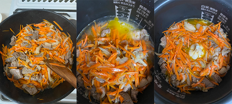 後は炊飯器にセットして普通にご飯を炊くときと同様にスイッチオン。